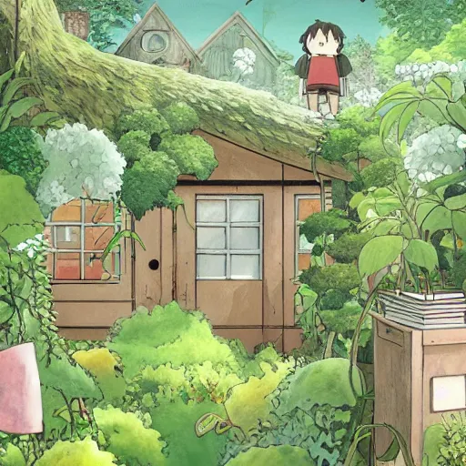 Image similar to overgrown home office by Studio Ghibli