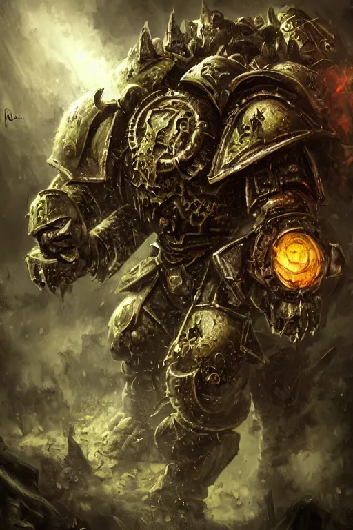 Image similar to chaos space marine, fantasy, warhammer, highly detailed, digital art, sharp focus, trending on art station, nurgle