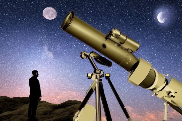 Image similar to Pakistani alpha as astronomy teacher, telescope, moon, clear skies, starry skies, realism realistic