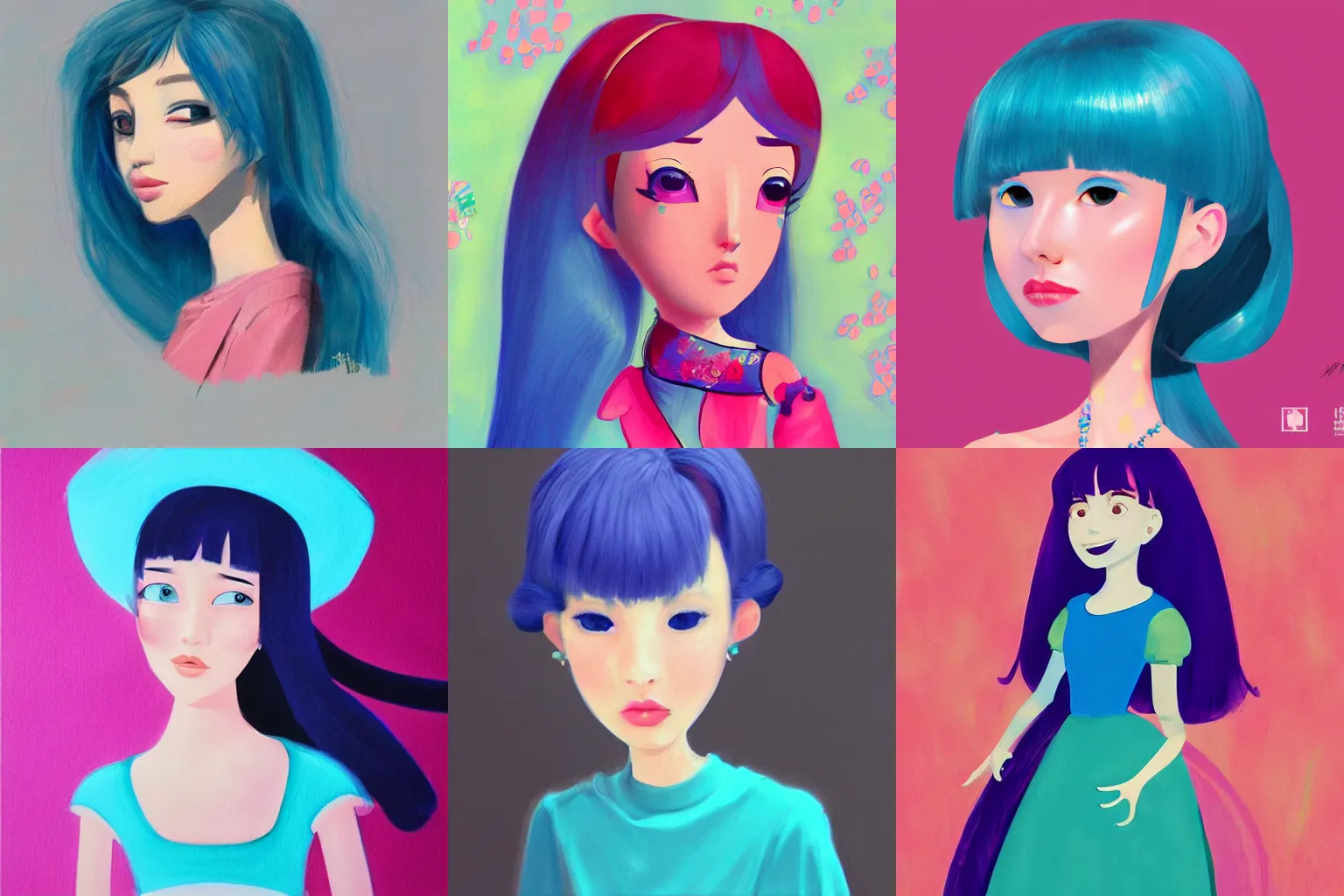 Prompt: Bella ragazza, bubblegum, visualartzi, korean, and blue image, concept art by Mary Blair, highly detailed, ultra detailed, ultra realistic, trending on artstation