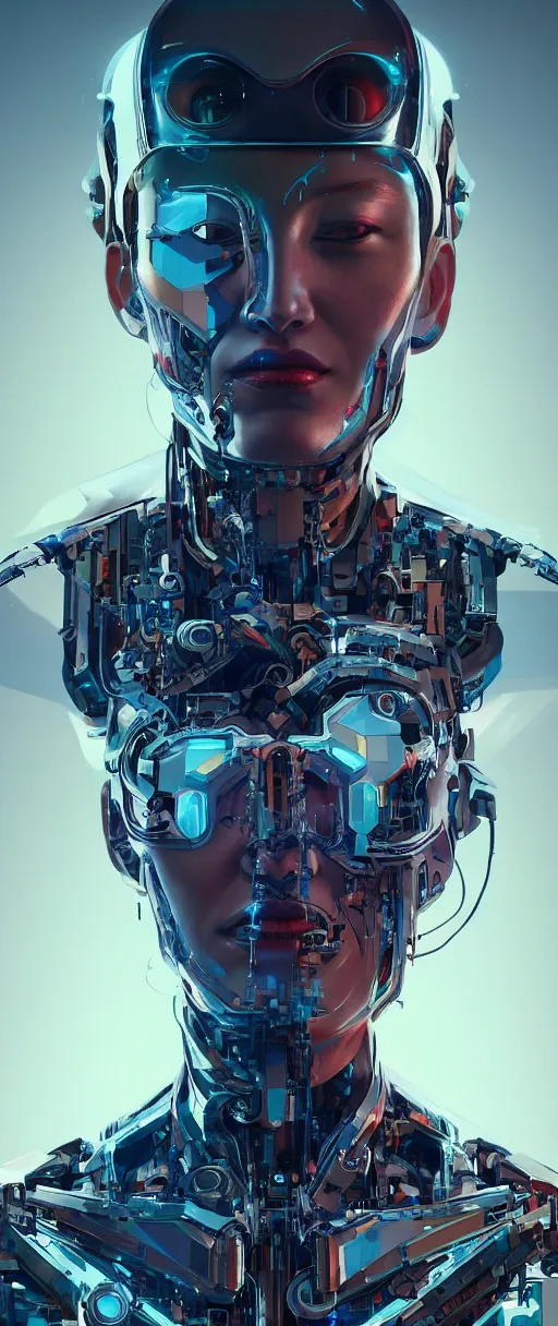 Image similar to portrait of a female cyborg. intricate abstract. intricate artwork, by tooth wu, wlop, beeple, dan mumford. concept art, octane render, trending on artstation, greg rutkowski very coherent symmetrical artwork. cinematic, key art, hyper realism, high detail, octane render, 8 k, iridescent accents