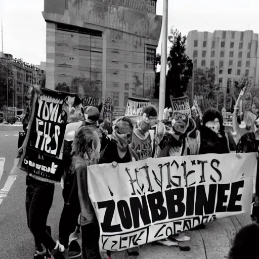 Prompt: zombie protest for zombie rights zombie rights zombie rights 3 5 mm