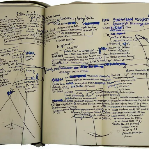 Prompt: photo of an open technical diagram book from the 9 0 s with scribbles over the pictures the side