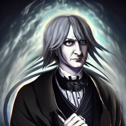 Image similar to portrait of isaac newton as a gothboy, anime fantasy illustration by tomoyuki yamasaki, kyoto studio, madhouse, ufotable, square enix, cinematic lighting, trending on artstation