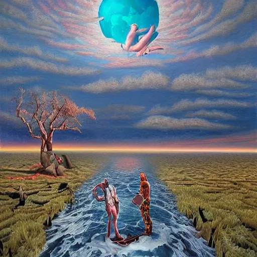 Prompt: the surreal flat painting of an image of the last day on earth, artistic by joshy sly and / or bryen frost, surrealism