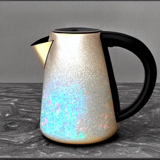 Prompt: kettle with opal texture, photography