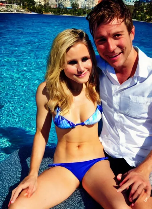 Image similar to pov date with kristen bell sitting on my lap in a bikini