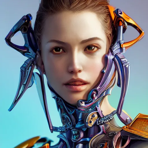 Image similar to studio portrait of lawful good colorful female holy mecha paladin absurdly beautiful, elegant, young sensual graceful woman, ultrafine hyperrealistic detailed face illustration by kim jung gi, irakli nadar, intricate linework, sharp focus, bright colors, matte, octopath traveler, final fantasy, unreal engine highly rendered, global illumination, radiant light, intricate environment