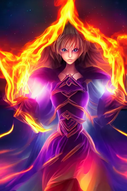 Prompt: beautiful dark magician girl controlling coloured flames, full body, mystical, ultra detailed, 4k ,