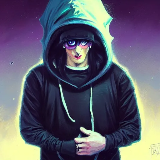 Prompt: portrait of a punk in a black uniform with a hooded and hooded visor by anato finnstark, trending on artstation and pixiv, by thomas kinkade, jack davis