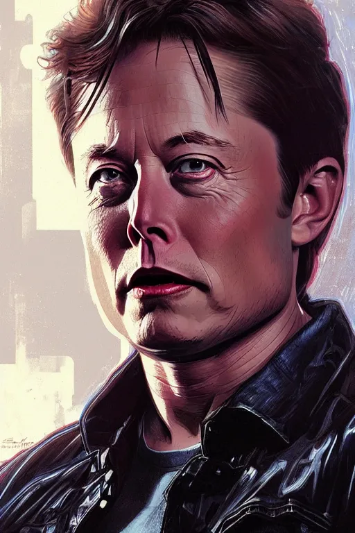 Image similar to elon musk as marty mcfly near delorean, realistic portrait, symmetrical, highly detailed, digital painting, artstation, concept art, smooth, sharp focus, illustration, cinematic lighting, art by artgerm and greg rutkowski and alphonse mucha