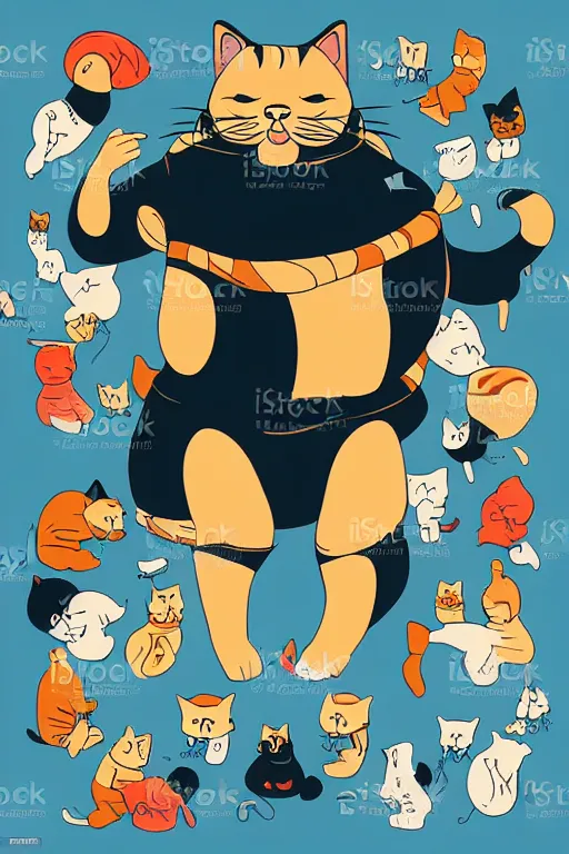 Image similar to Portrait of a cat as a sumo wrestler, sticker, colorful, illustration, highly detailed, simple, smooth and clean vector curves, no jagged lines, vector art, smooth