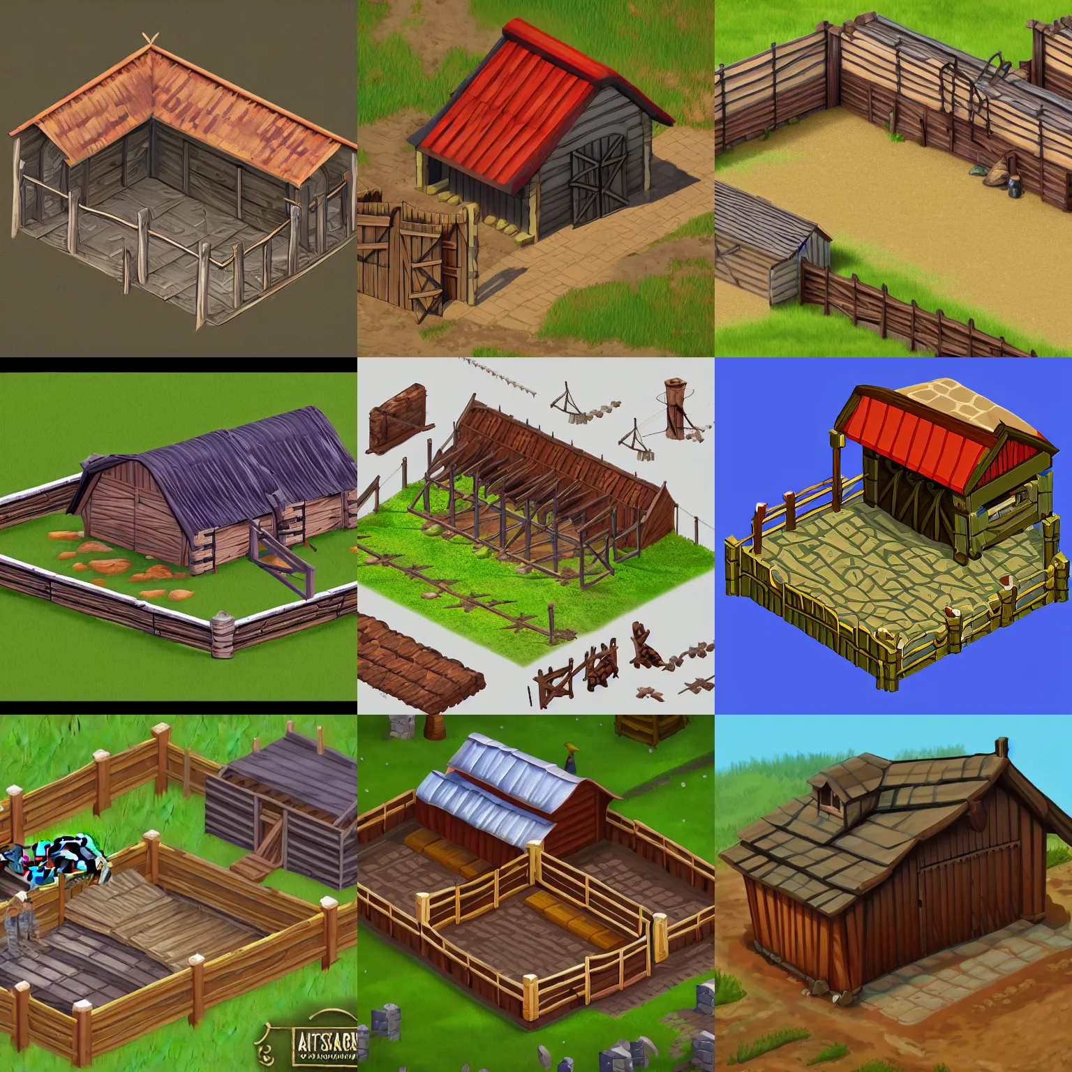 Prompt: horse stable, isometric game asset, artstation