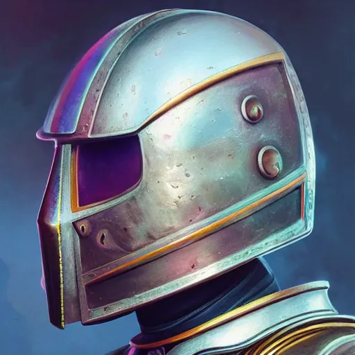 Prompt: tom bagshaw, rainbow lighting world curiosities carnival stars, photorealistic medium shot octane render of a single very beautiful thicc female helmet face full long cyberpunk metallic armored ornate, accurate features, focus, very intricate ultrafine details, award winning masterpiece