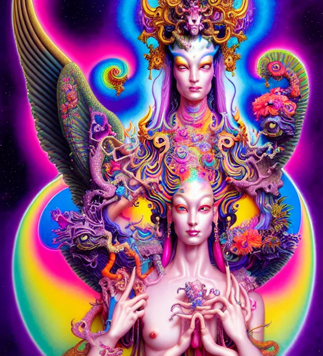Image similar to lisa frank pattern fantasy character portrait of avalokitesvara, ultra realistic, wide angle, intricate details, blade runner artifacts, highly detailed by peter mohrbacher, wayne barlowe, boris vallejo, hajime sorayama aaron horkey, gaston bussiere, craig mullins