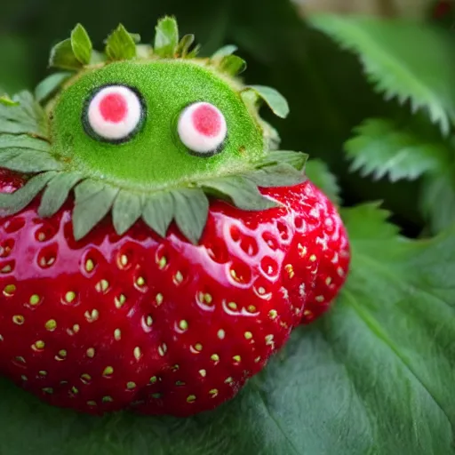 Image similar to strawberry creature with multiple eyes