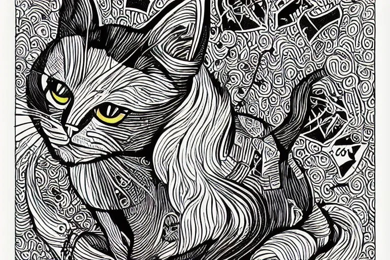 Image similar to cat, art by mcbess