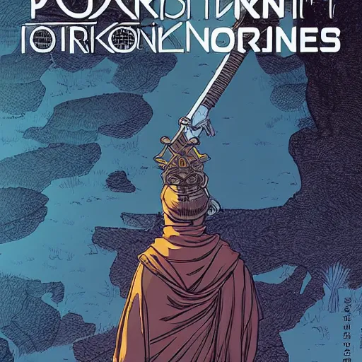 Image similar to portrait of the back of a monk with a mace, standing, Borderlands and by Feng Zhu and Loish and Laurie Greasley, Victo Ngai, Andreas Rocha, John Harris