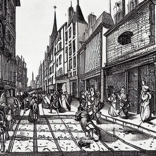 Prompt: une rue de paris vide en 1 5 1 4