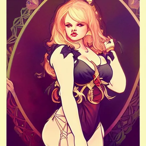 Image similar to trisha paytas dressing up for halloween night, intricate illustration by krenz cushart, alphonse mucha, artgerm, trending on artstation