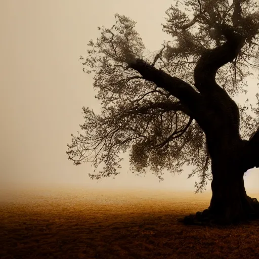 Image similar to hollow oak tree on fire, portrait, intricate, photograph, fog extreme details cinematic masterpiece