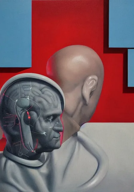 Prompt: brain, electrode, neosoviet worker with rewarding implant in the head left - wing sci - fi painting 8 k by aramaki shinji