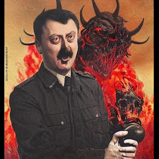 Image similar to igor ivanovich strelkov became an bloody aggressive degenerate hellfire demon calling for total mobilization, photo - realistic, color image, 2 k, highly detailed, bodyhorror, occult art