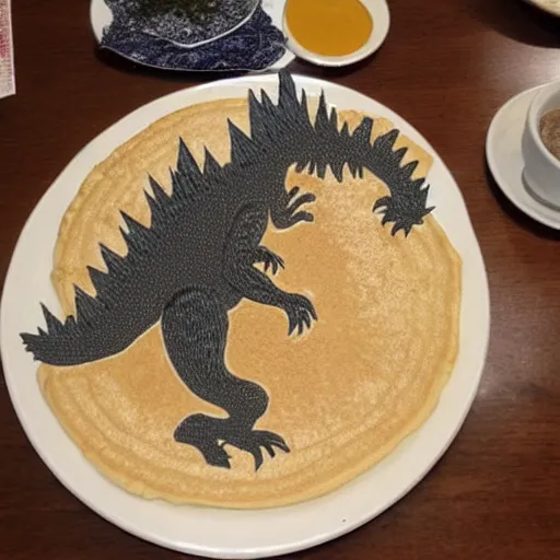 Image similar to godzilla made of pancakes