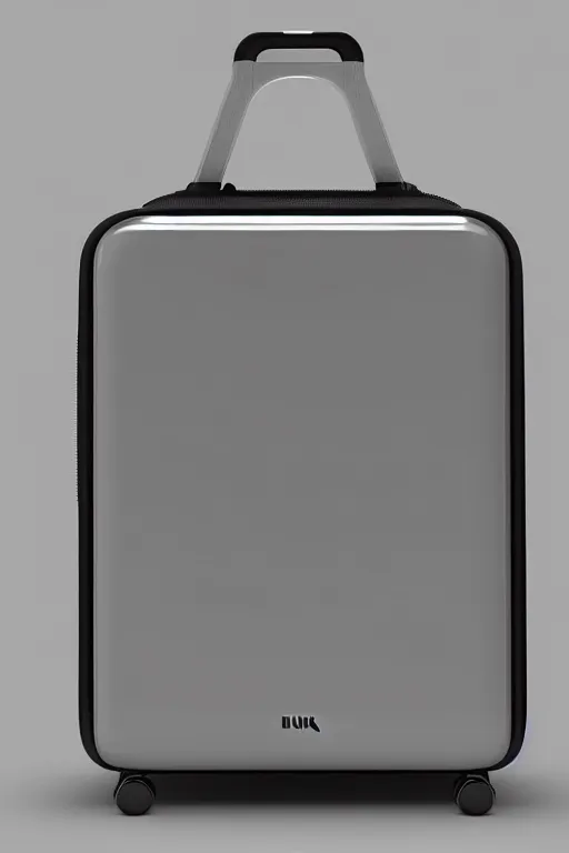 Prompt: Gorgeous 3D render of the iconic Braun rolling suitcase designed by Dieter Rams