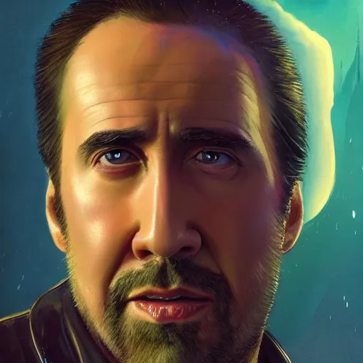 Image similar to highly detailed portrait, nicolas cage, in gta v, stephen bliss, unreal engine, fantasy art by greg rutkowski, loish, rhads, ferdinand knab, makoto shinkai and lois van baarle, ilya kuvshinov, rossdraws, tom bagshaw, global illumination, radiant light, detailed and intricate environment