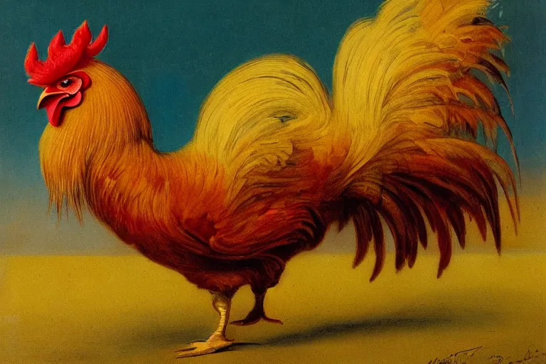 Prompt: illustration of a rooster, by karl wilhelm de hamilton, sharp focus, lively colors, portrait