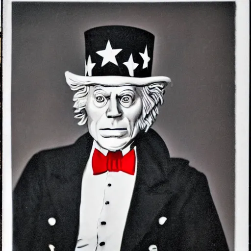 Image similar to uncle sam, 3 5 mm photo, american flag in the background