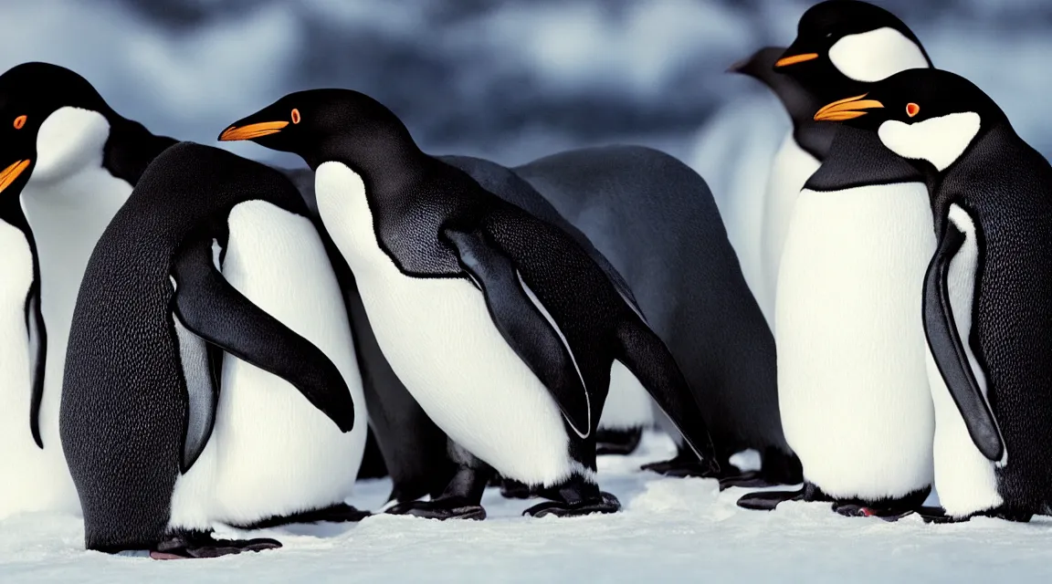 Prompt: Linux Tux penguin wallpaper photo taked by Annie Leibovitz