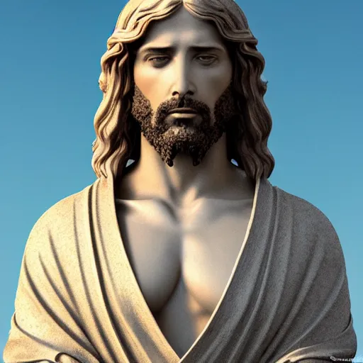 Prompt: an extremely detailed sculpture of a ridiculously good looking jesus that looks like a jewish gigachad as the christo redentor, long curly hair, elegant ancient greek dress, very detailed, rio de janeiro, beautiful, intricate, cinematic, artstation, william bouguereau, alphonse mucha, greg rutkowski, rossdraws, octane render