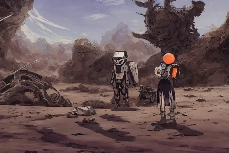 Image similar to rodent with white and black ancestral ornate japanese tactical gear on an abandonment desert planet, long shot, rule of thirds, golden ratio, graphic novel by fiona staples and dustin nguyen, by beaststars and orange, peter elson, alan bean, studio ghibli, makoto shinkai