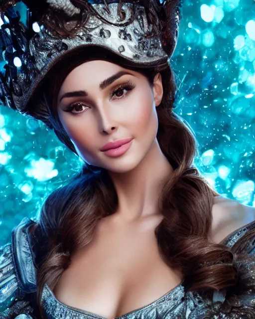 Image similar to Olivia Culpo as milady de winter, styling by Tom Eerebout & Sandra Amador, clear makeup, clean hair, dry skin, clear skin, airbrushed, bright eye makeup, warrior body, photo by mario testino, 8k octane render, cinematic, hyper detailed, micro details, insanely detailed, trending on artstation, concept art