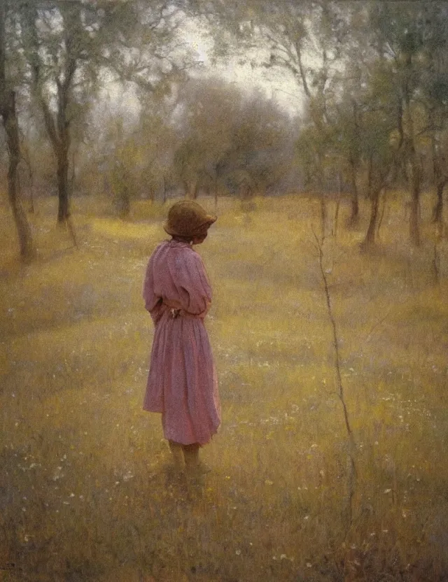 Prompt: peasant girl draws a landscape on a canvas, cottage core, cinematic focus, polaroid photo bleached vintage pastel colors high - key lighting, soft lights, foggy, by steve hanks, by lisa yuskavage, by serov valentin, by tarkovsky, detailed, oil on canvas