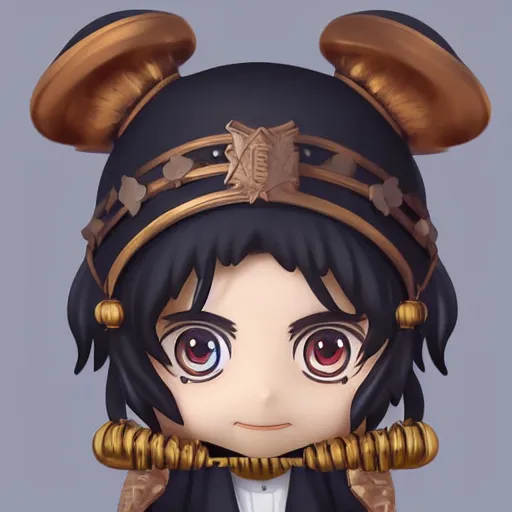 Prompt: face detailing wizard in the style of matte painting nendoroid and chibi, eyes in the style of nendoroid, middle close up, Julian ope, flat shading, 2D illustration, Swiss modernizm, ukiyoe style, pixer, no shading, no gradient, no shadow