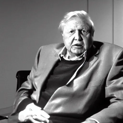 Prompt: david attenborough seated across from an extraterrestrial grey alien interview still from television documentary