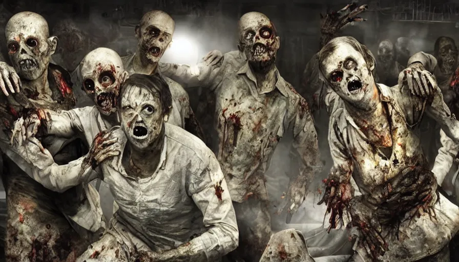 Prompt: zombies working in a morgue. trending on artstation. award - winning photography