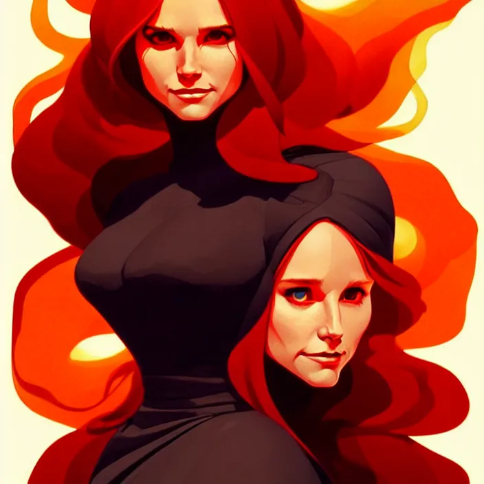 Image similar to style artgerm, joshua middleton, diego fazio, beautiful kristen bell with dark red dress, very long orange hair, symmetrical face, symmetrical eyes, fire powers fire swirling, detailed, volcano setting, cinematic lighting