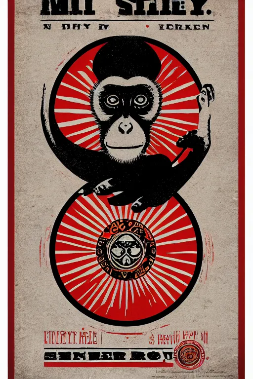 Prompt: Shepard Fairey poster of monkey , color, high resolution.