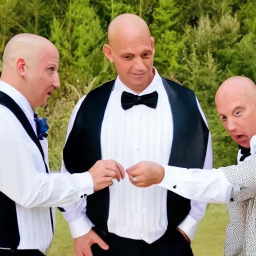 Prompt: The Three Stooges officiate a wedding.