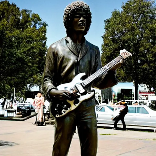 Prompt: a statue of Jimi Hendrix playing guitar