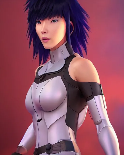 Image similar to weta disney pixar movie still portrait photo of motoko kusanagi the major ghost in the shell : : as cyborg woman by pixar : : by weta, wlop, ilya kuvshinov, rossdraws, artgerm, maxim cover, octane render, anime, octane render, 3 d, volumetric lighting, anti aliasing, raytracing : :