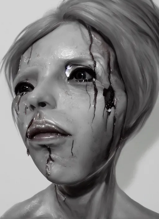 Image similar to portrait of a girl, resin dripping down her, hyper-realistic, high-tech