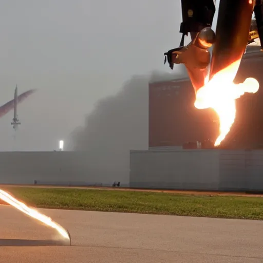 Prompt: a picture of elon musk launching like he's a rocket, full body, flames coming out of feet, dslr, launch test