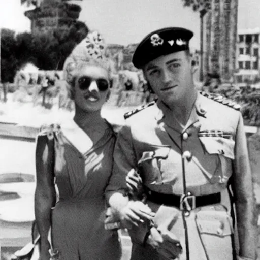 Image similar to francisco franco spending the summer with rosalia in benidorm.