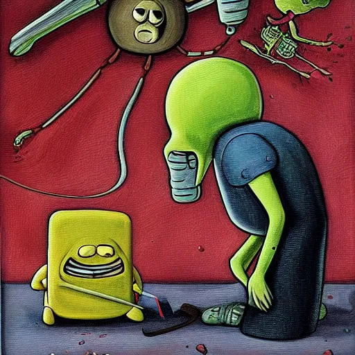 Image similar to adventure time with finn and jake painting by h. r. giger