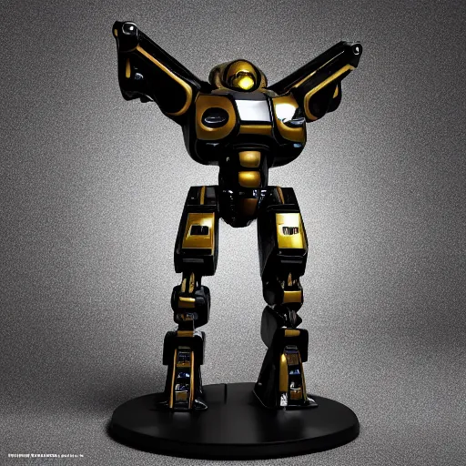 Prompt: hyper realistic render of hard surface mecha robot made from black onyx and gold by kezie demessance, artgerm, alexander trufanov, octane render, unreal engine 5